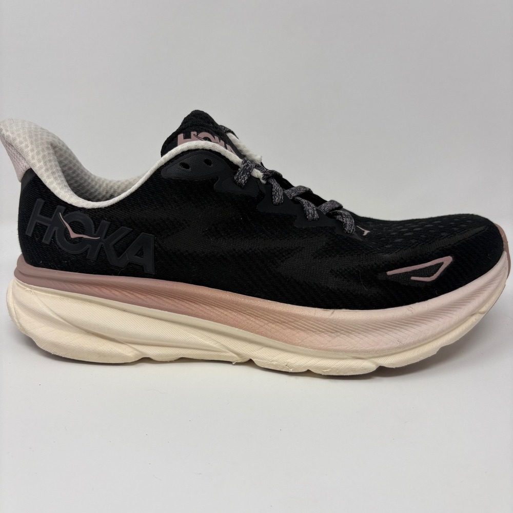 Hoka Clifton 9 Women's Size 9.5 Black Rose Gold Running Shoes (1127896)